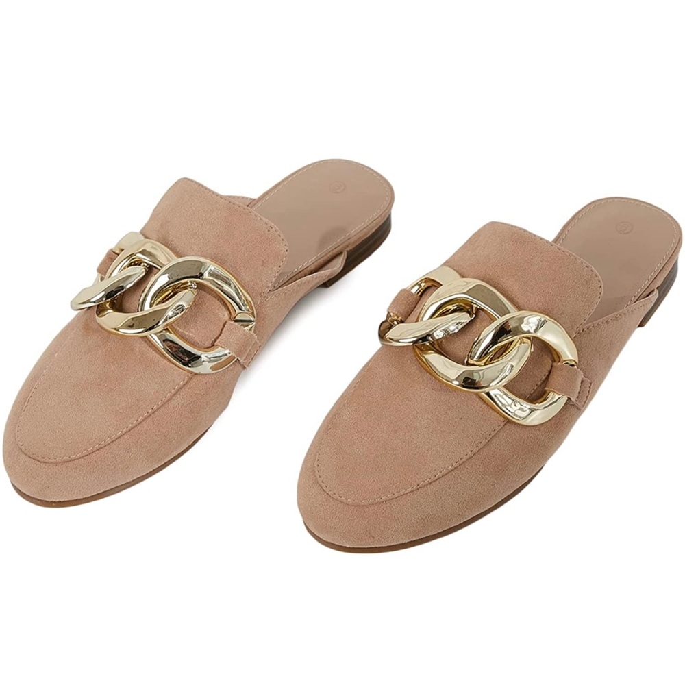 Khaki Slip On Backless Loafers